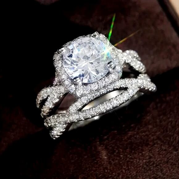 Love Eternity Set 2pc Cubic Zirconia Braided Double Band Multiple Sizes - Picture 1 of 15